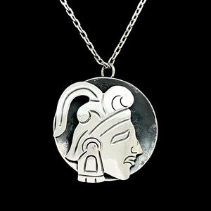 Vintage Taxco sterling silver warrior head shadow box pendant or brooch